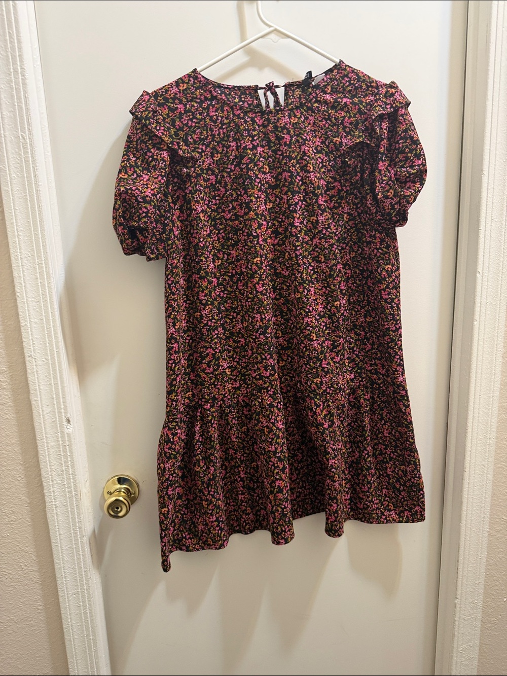 Women’s Black Floral Mini Dress with Pink Accents